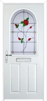 2 Panel 1 Arch English Rose Composite Front Door in White