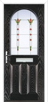 2 Panel 1 Arch Fleur Composite Front Door in Black Brown