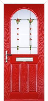 2 Panel 1 Arch Fleur Composite Front Door in Poppy Red