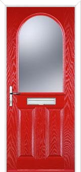 2 Panel 1 Arch Glazed Composite Front Door in Poppy Red