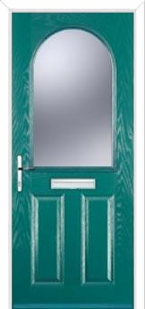 2 Panel 1 Arch Glazed Composite Front Door in Turquoise Blue