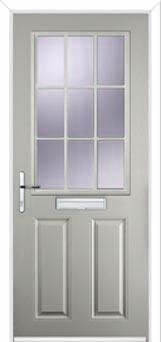 2 Panel 1 Grill Composite Front Door in Agate Grey