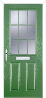2 Panel 1 Grill Composite Front Door in Fern Green