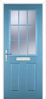 2 Panel 1 Grill Composite Front Door in Pastel Blue