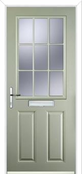 2 Panel 1 Grill Composite Front Door in Pebble Grey