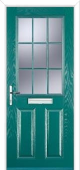 2 Panel 1 Grill Composite Front Door in Turquoise Blue