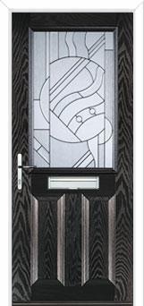 2 Panel 1 Square Abstract Composite Front Door in Black Brown