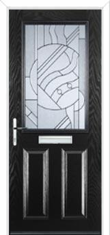 2 Panel 1 Square Abstract Composite Front Door in Black