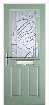2 Panel 1 Square Abstract Composite Front Door in Chartwell Green