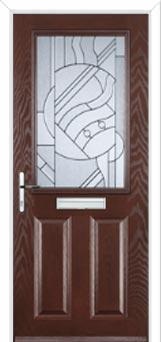 2 Panel 1 Square Abstract Composite Front Door in Darkwood