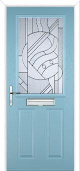 2 Panel 1 Square Abstract Composite Front Door in Duck Egg Blue