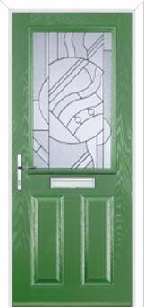 2 Panel 1 Square Abstract Composite Front Door in Fern Green