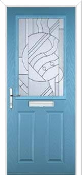 2 Panel 1 Square Abstract Composite Front Door in Pastel Blue