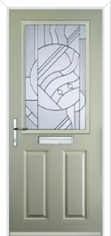 2 Panel 1 Square Abstract Composite Front Door in Pebble Grey