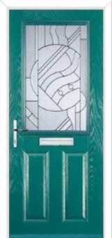 2 Panel 1 Square Abstract Composite Front Door in Turquoise Blue