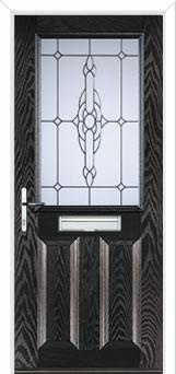 2 Panel 1 Square Crystal Bohemia Composite Front Door in Black Brown