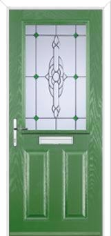 2 Panel 1 Square Crystal Bohemia Composite Front Door in Fern Green