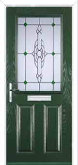 2 Panel 1 Square Crystal Bohemia Composite Front Door in Green