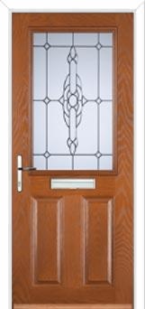 2 Panel 1 Square Crystal Bohemia Composite Front Door in Oak