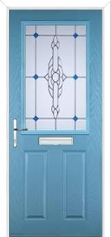 2 Panel 1 Square Crystal Bohemia Composite Front Door in Pastel Blue