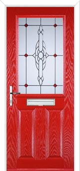 2 Panel 1 Square Crystal Bohemia Composite Front Door in Poppy Red
