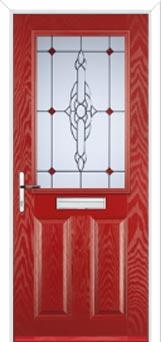 2 Panel 1 Square Crystal Bohemia Composite Front Door in Red