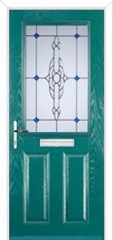2 Panel 1 Square Crystal Bohemia Composite Front Door in Turquoise Blue