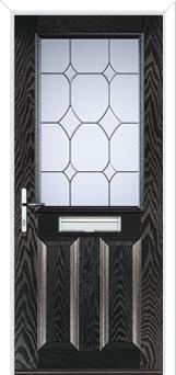 2 Panel 1 Square Crystal Diamond Composite Front Door in Black Brown