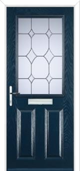 2 Panel 1 Square Crystal Diamond Composite Front Door in Dark Blue