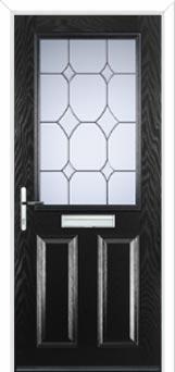 2 Panel 1 Square Crystal Diamond Composite Front Door in Black