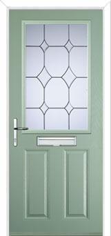 2 Panel 1 Square Crystal Diamond Composite Front Door in Chartwell Green