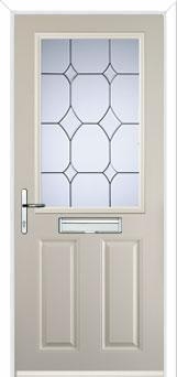 2 Panel 1 Square Crystal Diamond Composite Front Door in Cream