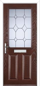 2 Panel 1 Square Crystal Diamond Composite Front Door in Darkwood