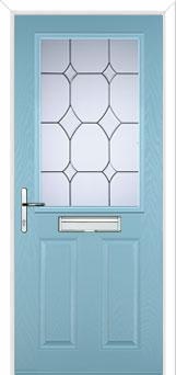 2 Panel 1 Square Crystal Diamond Composite Front Door in Duck Egg Blue
