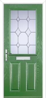 2 Panel 1 Square Crystal Diamond Composite Front Door in Fern Green