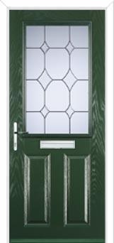 2 Panel 1 Square Crystal Diamond Composite Front Door in Green