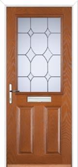 2 Panel 1 Square Crystal Diamond Composite Front Door in Oak