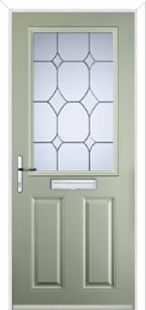 2 Panel 1 Square Crystal Diamond Composite Front Door in Pebble Grey