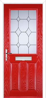 2 Panel 1 Square Crystal Diamond Composite Front Door in Poppy Red