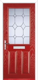 2 Panel 1 Square Crystal Diamond Composite Front Door in Red