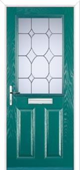 2 Panel 1 Square Crystal Diamond Composite Front Door in Turquoise Blue