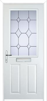 2 Panel 1 Square Crystal Diamond Composite Front Door in White