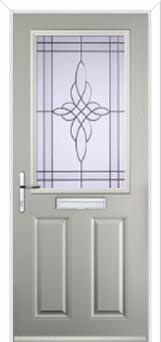 2 Panel 1 Square Crystal Harmony Composite Front Door in Agate Grey