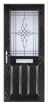 2 Panel 1 Square Crystal Harmony Composite Front Door in Black Brown