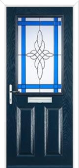 2 Panel 1 Square Crystal Harmony Composite Front Door in Dark Blue