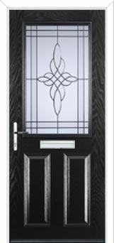 2 Panel 1 Square Crystal Harmony Composite Front Door in Black