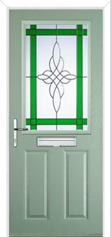 2 Panel 1 Square Crystal Harmony Composite Front Door in Chartwell Green