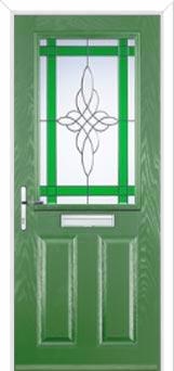 2 Panel 1 Square Crystal Harmony Composite Front Door in Fern Green