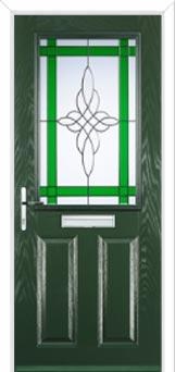 2 Panel 1 Square Crystal Harmony Composite Front Door in Green