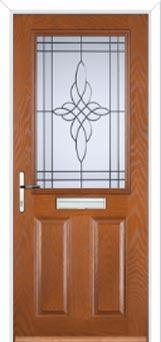2 Panel 1 Square Crystal Harmony Composite Front Door in Oak